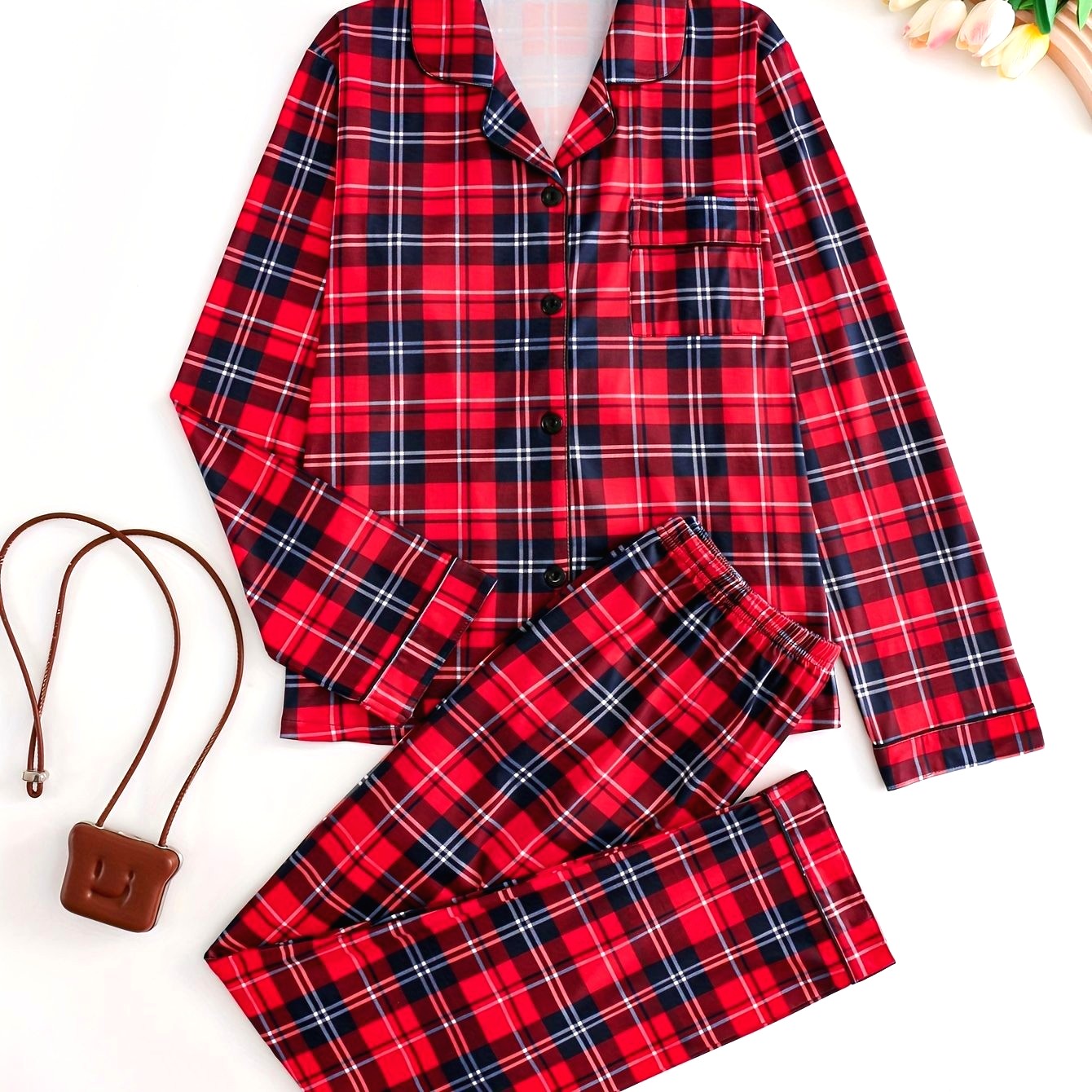Chemise En Flanelle Rouge Femme Pyjama – Image 8